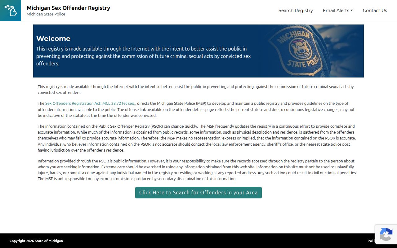 Michigan registry search linked for Oscoda County post-release records