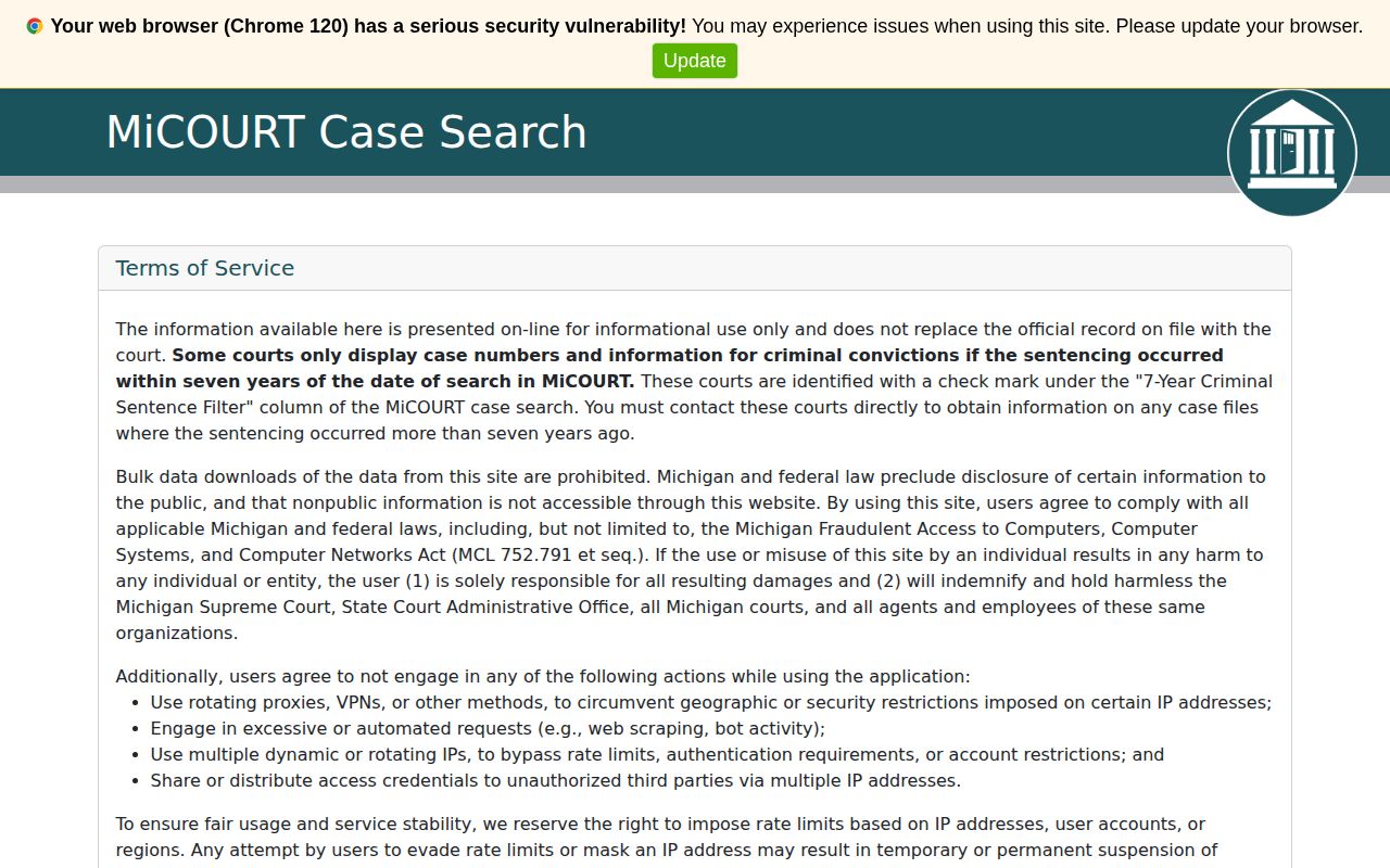 MiCOURT selection for Oscoda County release and court records